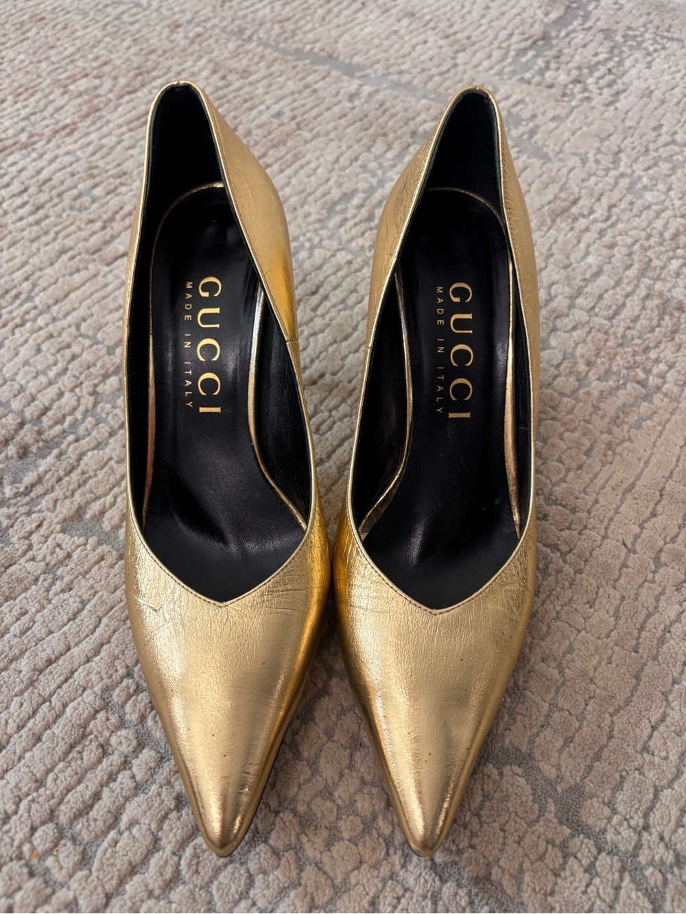 Gucci Gold Pointed Toe Pumps - Women's Luxury Heels 39.5